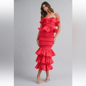 Red Ruffle Strapless Skirt Set